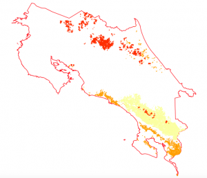 Visualización en el SNIT de las capas de los cultivados de piña, palma y pasto monitoreadas por el MOCUPP en el 2018.